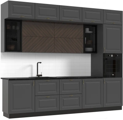 Кухня Престиж 3,0м Компоновка №2 Графит/Графит софт NEW/Прайм орех