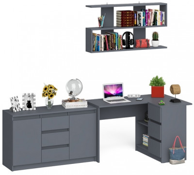 Мори компьютерный стол МС-16 правый + Комод МК1200.3 + Полка 1200, графит