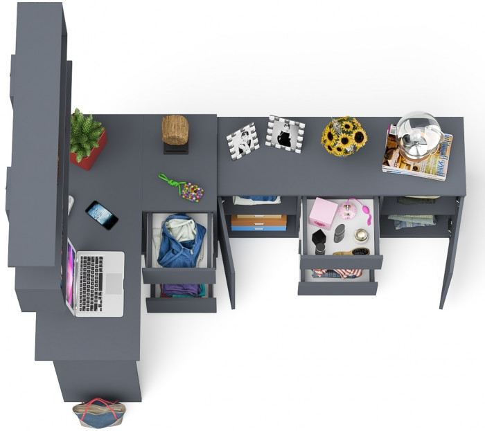 Мори компьютерный стол МС-16 правый + Комод МК1200.3 + Полка 1200, графит