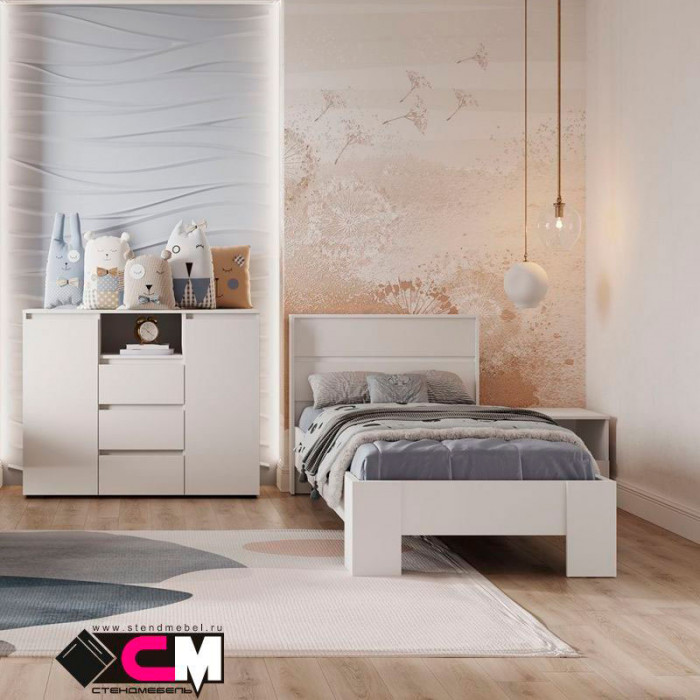 Хелен КР 01 Кровать 0.9х2.0 (0,970х0,928х2,114) белый/дуб крафт золото