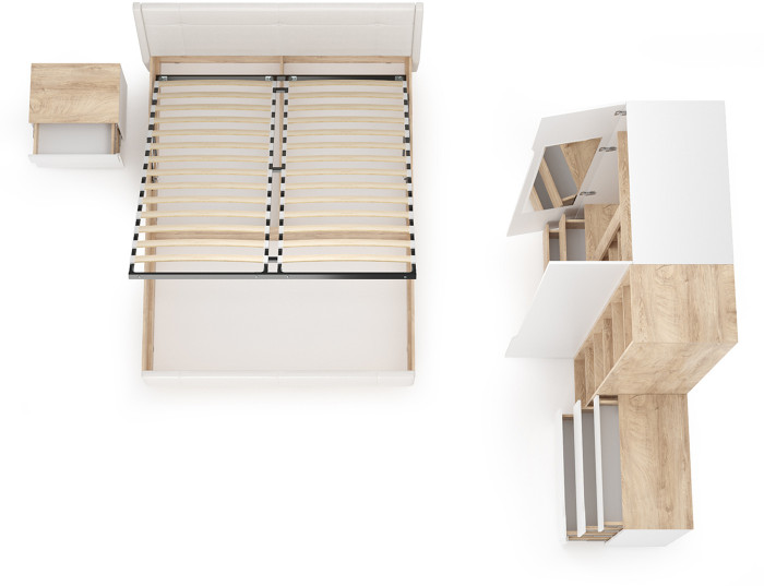 Муссон Спальня № 04, белый/дуб эндгрейн элегантный/искусственная кожа белая