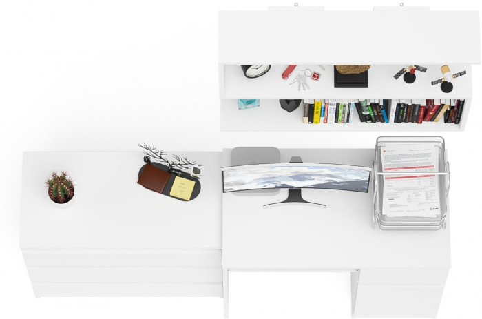 Мори Стол компьютерный МС-1 правый + Комод МК800.1 + Полка 900, цвет белый, ШхГхВ 170,4х50х209,6 см., НЕ универсальная сборка