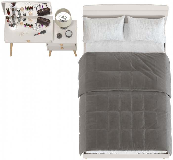 Афина Спальня Кровать 1200 + Трюмо, цвет кашемир серый, ШхГхВ 123,6х210,2х95,7 + 105х38,6х129 см., сп.м. 1200х2000 мм., б/м, основание есть