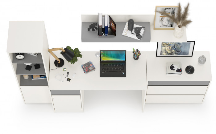 Торонто Компоновка № 02, цвет белый шагрень/стальной серый, ШхГхВ 240х53,1х149,7 см., универсальная сборка