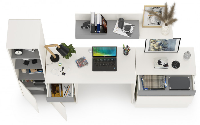 Торонто Компоновка № 02, цвет белый шагрень/стальной серый, ШхГхВ 240х53,1х149,7 см., универсальная сборка