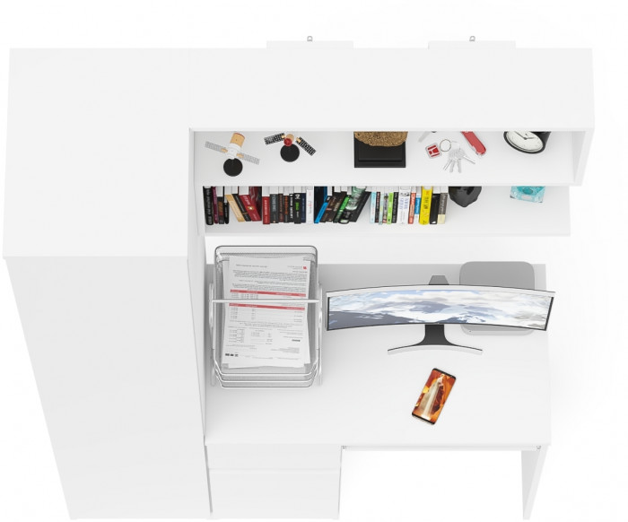 Мори компьютерный стол МС-1 левый + Пенал МШ400.1 + Полка 900, белый