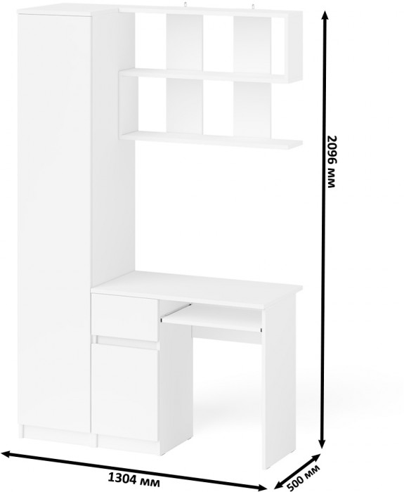 Мори компьютерный стол МС-1 левый + Пенал МШ400.1 + Полка 900, белый