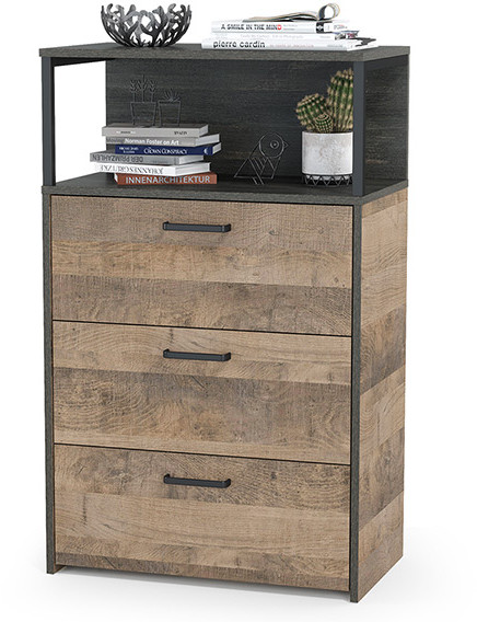 Трувор 13.307.02 Комод с ящиками, цвет дуб гранж песочный/интра, ШхГхВ 66х37х106,9 см.