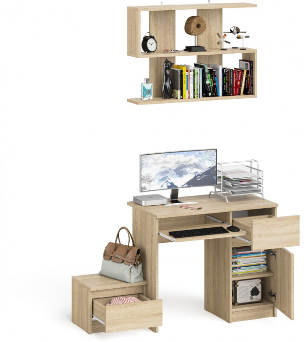Мори Стол компьютерный МС-1 правый + Тумба ТМП400.1 + Полка 900, цвет дуб сонома, ШхГхВ 130,4х50х209,6 см., НЕ универсальная сборка