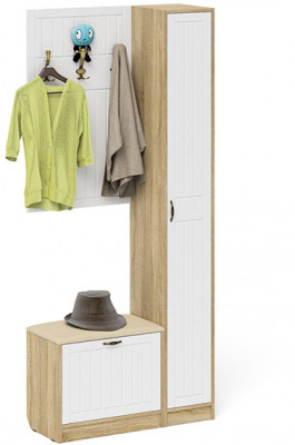 Прихожая П-6 Компоновка № 21, дуб сонома/фасады МДФ белое дерево фрезеровка прованс