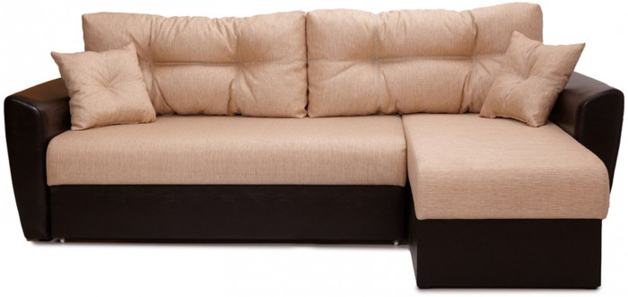 Диван-еврокнижка угловой Амстердам, 160х200, рогожка/экокожа бежево-коричневый