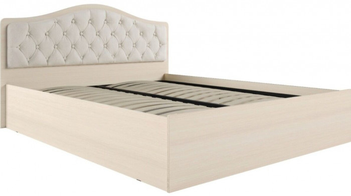 Кровать Дели дуб молочный + велюр карамель, ортопед 140