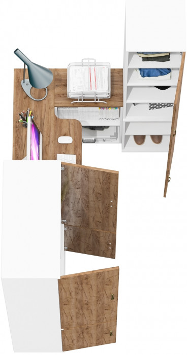 Лидер-8 Шкаф МД 20Б + Стол + Пенал 22Б, цвет белый шагрень/крафт золото, ШхГхВ 285х50/37,5х75/190 или 195х120х75/190 см., НЕ ун.сб.