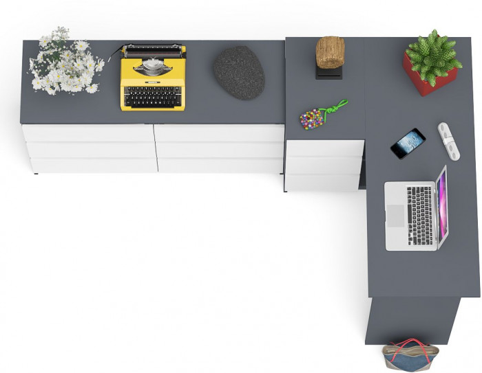 Мори Стол компьютерный МС-16 левый + Комод МК1200.6, цвет графит/белый, ШхГхВ 244,8х84,9х76,6 см., выдвижные ящики слева, НЕ универсальная сборка