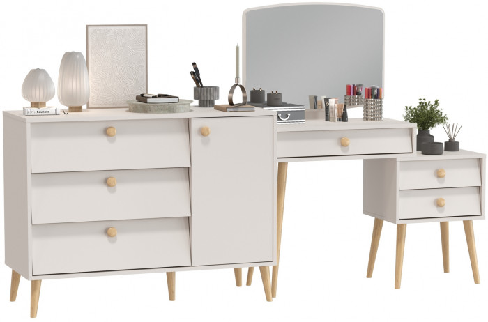 Афина Спальня Трюмо + Комод с дверкой и тремя ящиками, кашемир серый