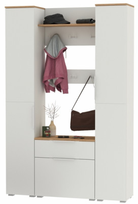 Октава Прихожая 20, цвет белый шагрень/дуб крафт золотой/фасады МДФ белый шагрень, ШхГхВ 129,3х35,4х197,6 см., универсальная сборка