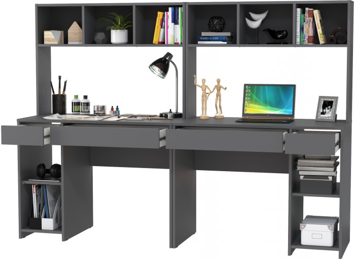 Стол компьютерный Комфорт 12.77F + Стол компьютерный Комфорт 12.77F, цвет тёмно-серый, ШхГхВ 200х49,8х147 см., универсальная сборка
