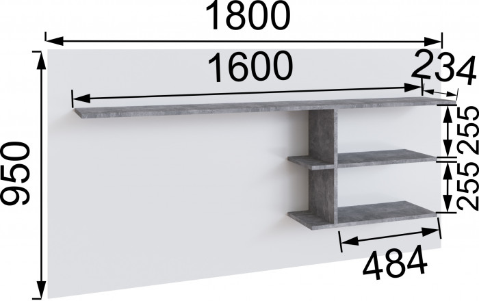 Малави Полка навесная МПН-1 ателье светлое/белый глянец