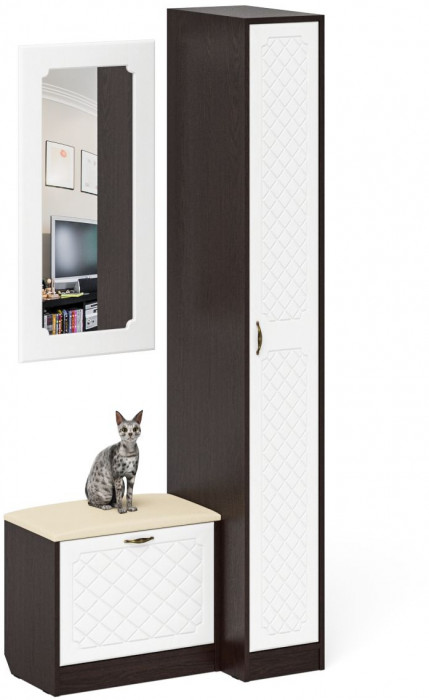 Прихожая П-6 Компоновка № 40, цвет венге/фасады МДФ белое дерево фрезеровка ромб, ШхГхВ 90х50х210 см., универсальная сборка