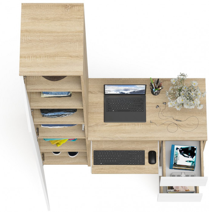 Мори Стол компьютерный МС-6 правый + Пенал МШ400.1, цвет дуб сонома/белый, ШхГхВ 130,4х50,4х209,6 см., выдвижные ящики справа, НЕ универсальная сборка