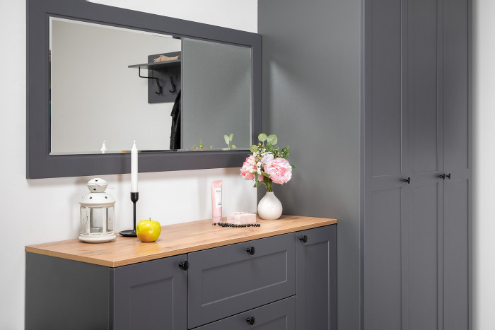 Остин Прихожая 04, цвет серый графит/дуб крафт золотой, ШхГхВ 200х54,3х229,6 см., универсальная сборка