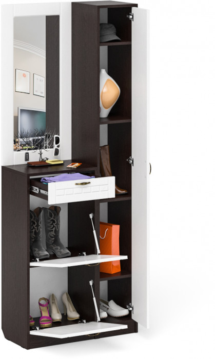 Прихожая П-6 Компоновка № 23, цвет венге/фасады МДФ белое дерево фрезеровка прованс, ШхГхВ 80х35х210 см., универсальная сборка