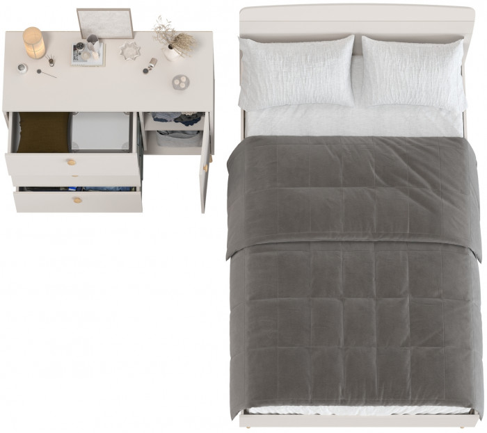 Афина Спальня Кровать 1200 + Комод, кашемир серый