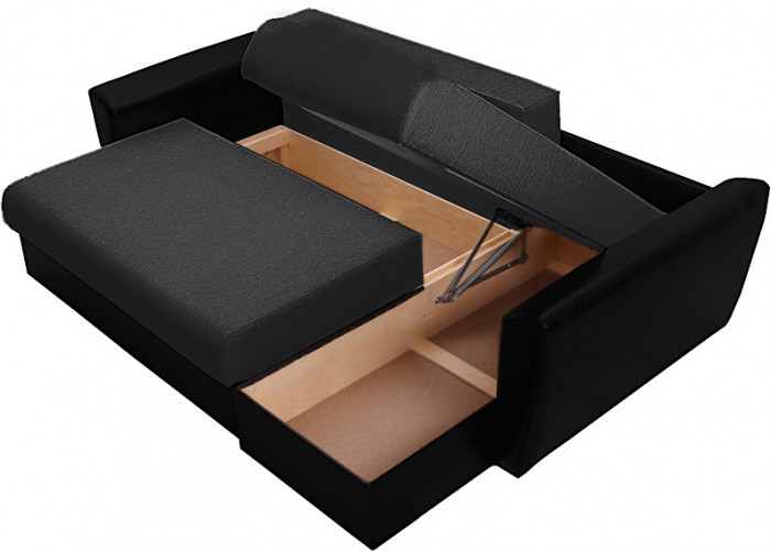 Диван-кровать угловой Амстердам, 160х200, еврокнижка, рогожка/экокожа, черный