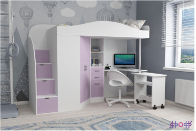 Кровать-чердак Юниор 4 (Белое дерево/Ирис)