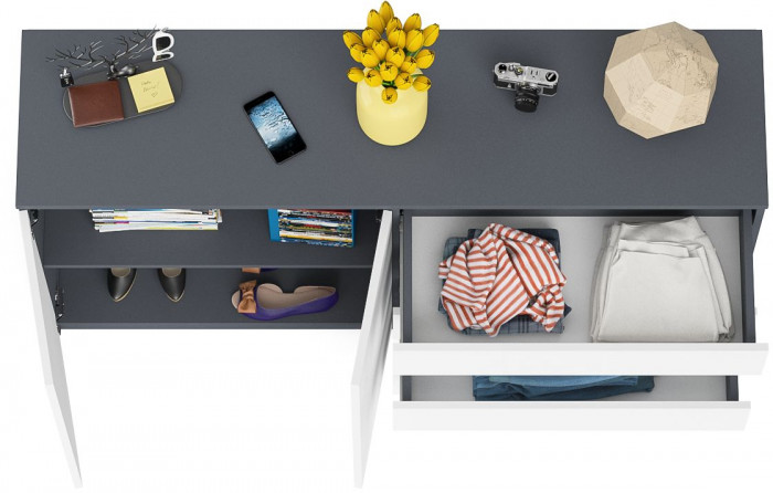 Мори Комод МК1600.1, цвет графит/белый, ШхГхВ 160,4х41х94 см., НЕ универсальная сборка