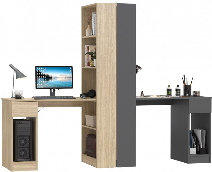 Два Стола письменных Лайт 10.01, цвет плэйн/тёмно-серый, ШхГхВ 230,6х58,2х179 см., универсальная сборка(обязательно крепление к стене)