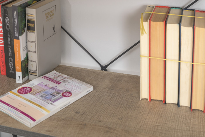 Трувор 13.70 Тумба под ТВ + 13.151.02 Стеллаж, цвет дуб гранж песочный/интра, ШхГхВ 239,8х45,4х146 см., универсальная сборка