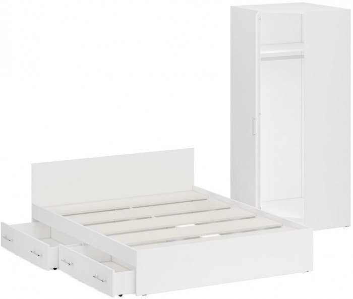 Кровать с ящиками 1600 + Шкаф угловой Стандарт, цвет белый, ШхГхВ 163,5х203,5х70 + 81,2х81,2х200 см., сп.м. 1600х2000 мм., без матраса, основание есть