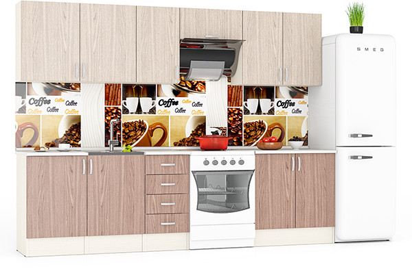 Кухня Мери 09 ШВ500+ШВ500+ШВ400+ШВв600+ШВ800+ШН500+ШНМ500+ШН4Я400+ШН800, цвет дуб/ясень шимо светлый/тёмный, ШхГхВ 280х30х67 см./220х60х85 см.