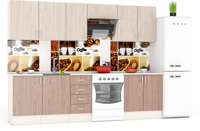 Кухня Мери 09 ШВ500+ШВ500+ШВ400+ШВв600+ШВ800+ШН500+ШНМ500+ШН4Я400+ШН800, цвет дуб/ясень шимо светлый/тёмный, ШхГхВ 280х30х67 см./220х60х85 см.