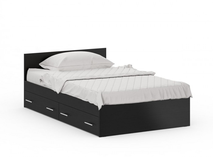 Кровать с ящиками 1200 + Шкаф 2-х створчатый Стандарт, цвет венге, ШхГхВ 123,5х203,5х70 + 90х52х200 см., сп.м. 1200х2000 мм., б/м, основание есть