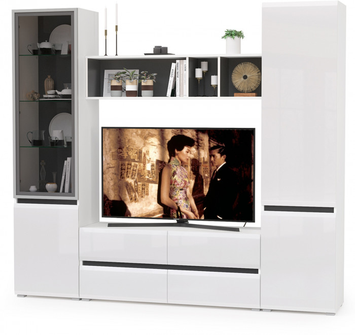 Сидней Комплектация № 012, корпус белый/чёрный/фасады МДФ белый глянец