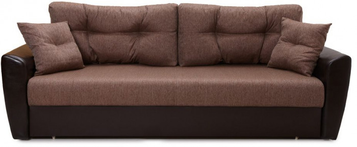 Диван-еврокнижка Амстердам, 150х195, пружинный блок, рогожка/экокожа, коричневый