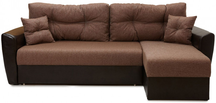 Диван-еврокнижка угловой Амстердам, 160х200, рогожка/экокожа коричневый