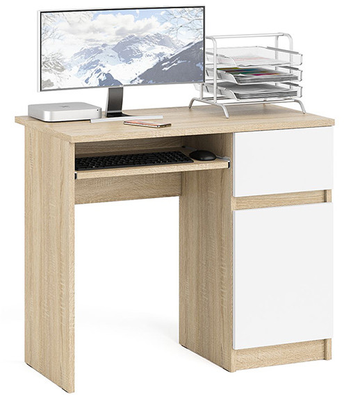 Мори компьютерный стол МС-1 правый, дуб сонома/белый