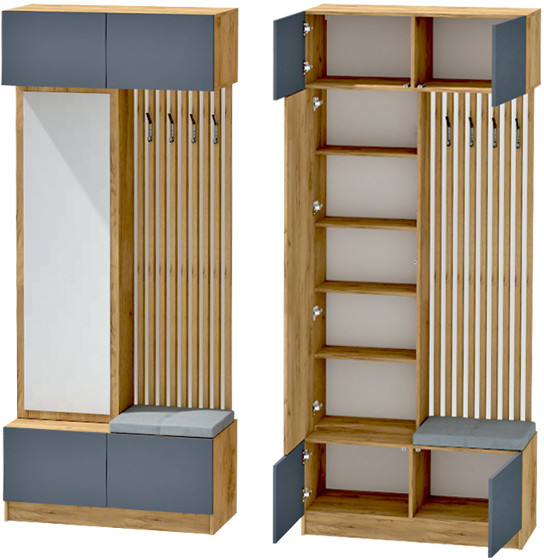 Модульная Прихожая Иннэс-10, набор 3, Дуб крафт золотой/Графит