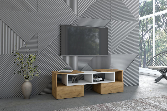 Тумба ТВ раздвижная, Крафт Золотой/Белый