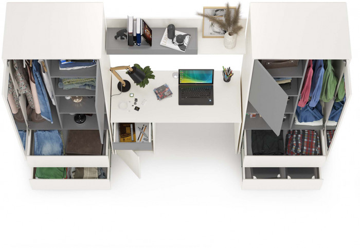 Торонто Компоновка № 05, цвет белый шагрень/стальной серый, ШхГхВ 280х53,1х195,7 см., универсальная сборка