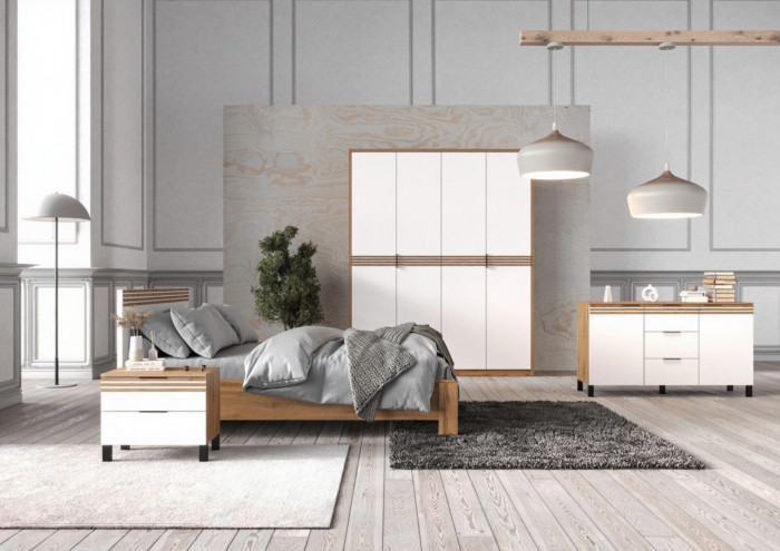 Модульная спальня Нао, набор №3, Дуб вотан/Белый (Профиль МДФ Дуб вотан)