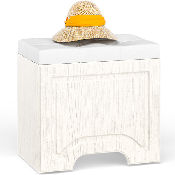 Ливерпуль Пуф 14.02, цвет ясень ваниль/белый/эко-кожа гранд белый, ШхГхВ 55х35х50 см., пуф на колёсах, подъёмная крышка