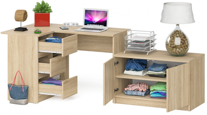Мори компьютерный стол МС-16 левый + Тумба МА900.1, дуб сонома