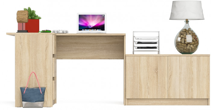 Мори компьютерный стол МС-16 левый + Тумба МА900.1, дуб сонома