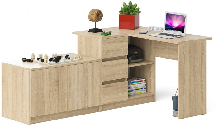Мори компьютерный стол МС-16 левый + Тумба МА900.1, дуб сонома