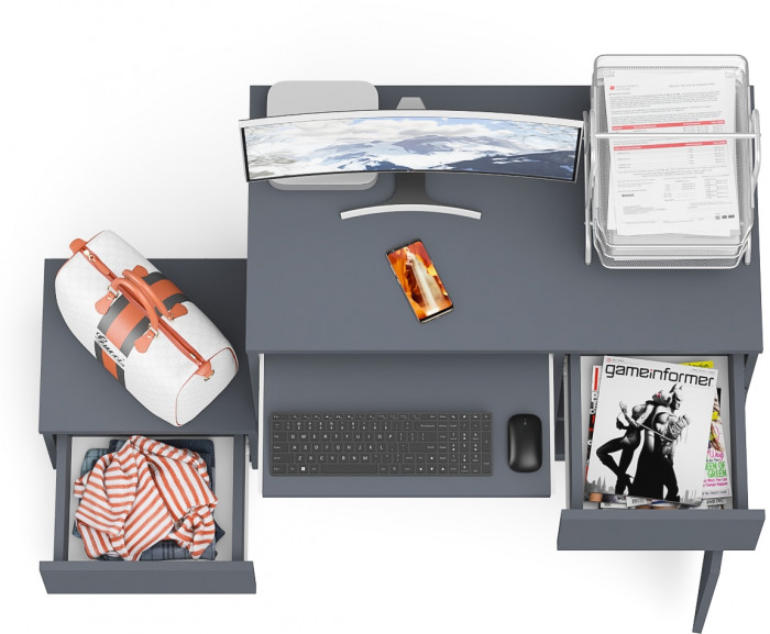 Мори Стол компьютерный МС-1 правый + Тумба ТМП400.1, цвет графит, ШхГхВ 130,4х50х76,6 см., выдвижной ящик справа, НЕ универсальная сборка