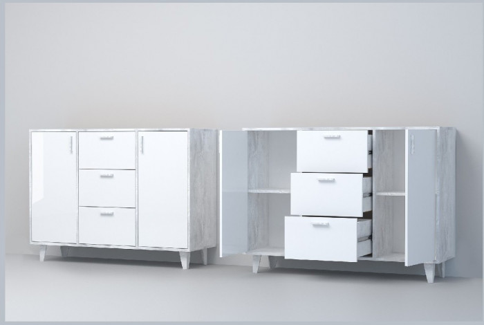 Эго Комод К-2 НГ (Глянец Белый/Бетон Светлый)